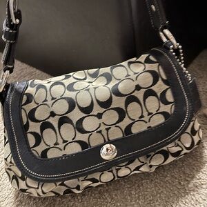 Coach Monogram Black and Cream Shoulder Bag